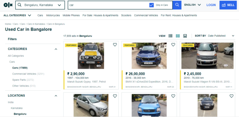 Top sites to buy used cars in Bangalore